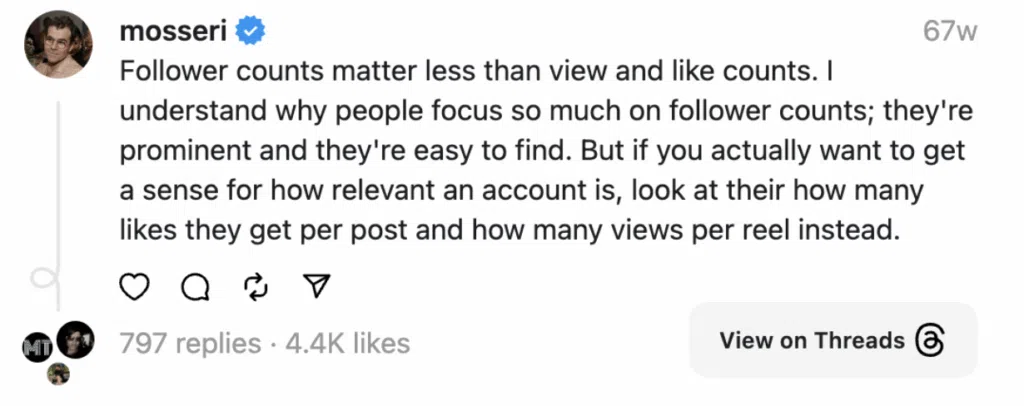 Likes and followers not being an indicator of success on Instagram